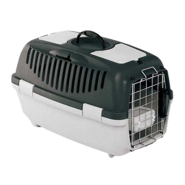 přepravka, přenoska Gulliver velikost 3, delux s miskou, kovová dvířka, nosnost 10 - 12 kg , šedá, popruh, kolečka