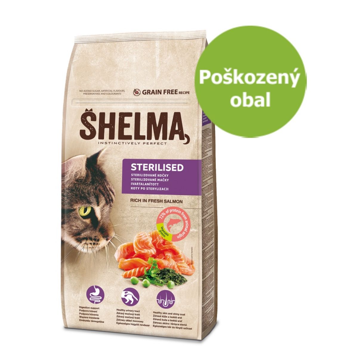 Obrázek z SHELMA Cat Sterilised Salmon GF 7,9 kg - Poškozený obal - SLEVA 10 % 