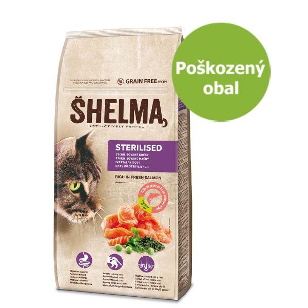Obrázek SHELMA Cat Sterilised Salmon GF 7,9 kg - Poškozený obal - SLEVA 10 %