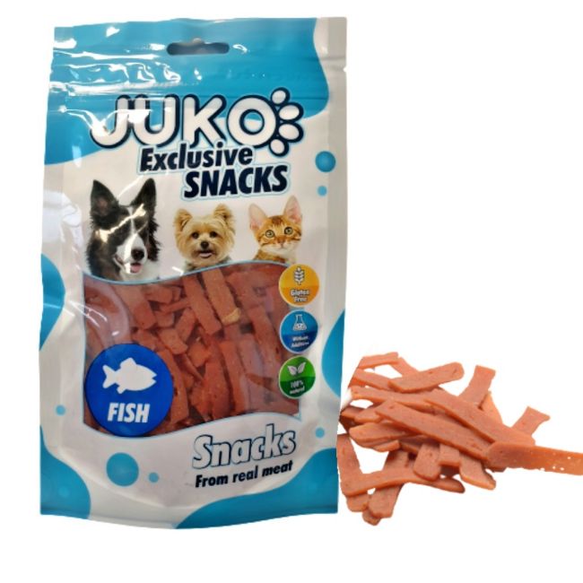 JUKO SNACKS  pamlsky pro psy a kočky, 100 % přírodní pamlsek,  bezlepkový, lososové stripsy