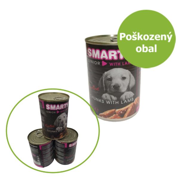 Obrázek SMARTY Dog Junior Jehněčí chunks, konzerva 410 g - Poškozený obal - SLEVA 20 %