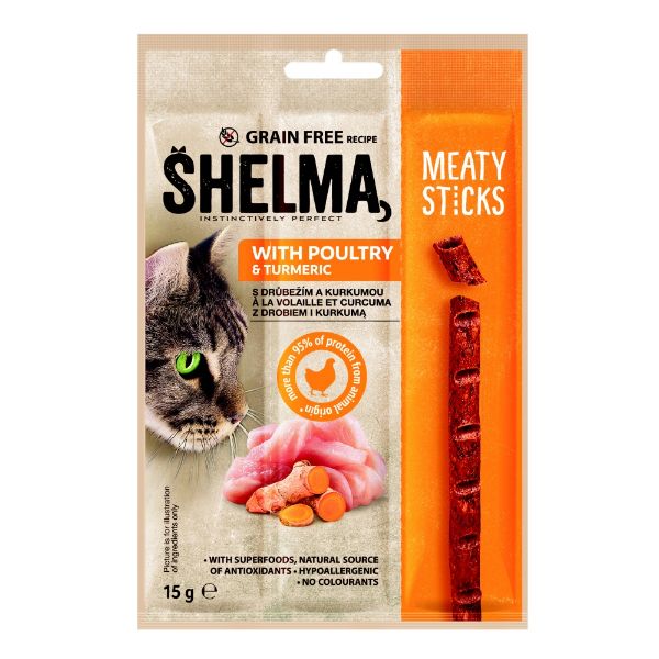 Obrázek Shelma Sticks s drůbežím a kurkumou GF 15 g