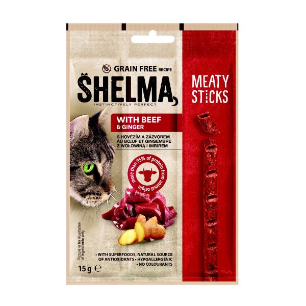 Obrázek Shelma Sticks s hovězím a zázvorem GF 15 g