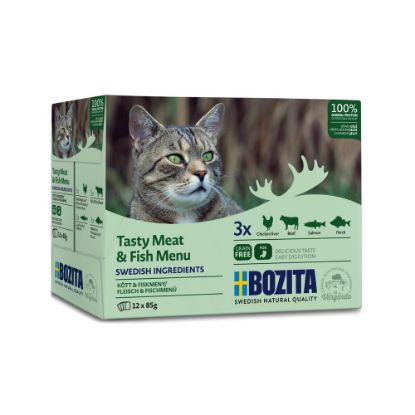 Obrázek Bozita Cat kousky masa a ryb v želé, kapsička (12 x 85 g)