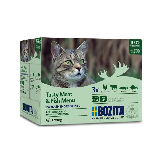 Obrázek z Bozita Cat kousky masa a ryb v želé, kapsička (12 pack) 
