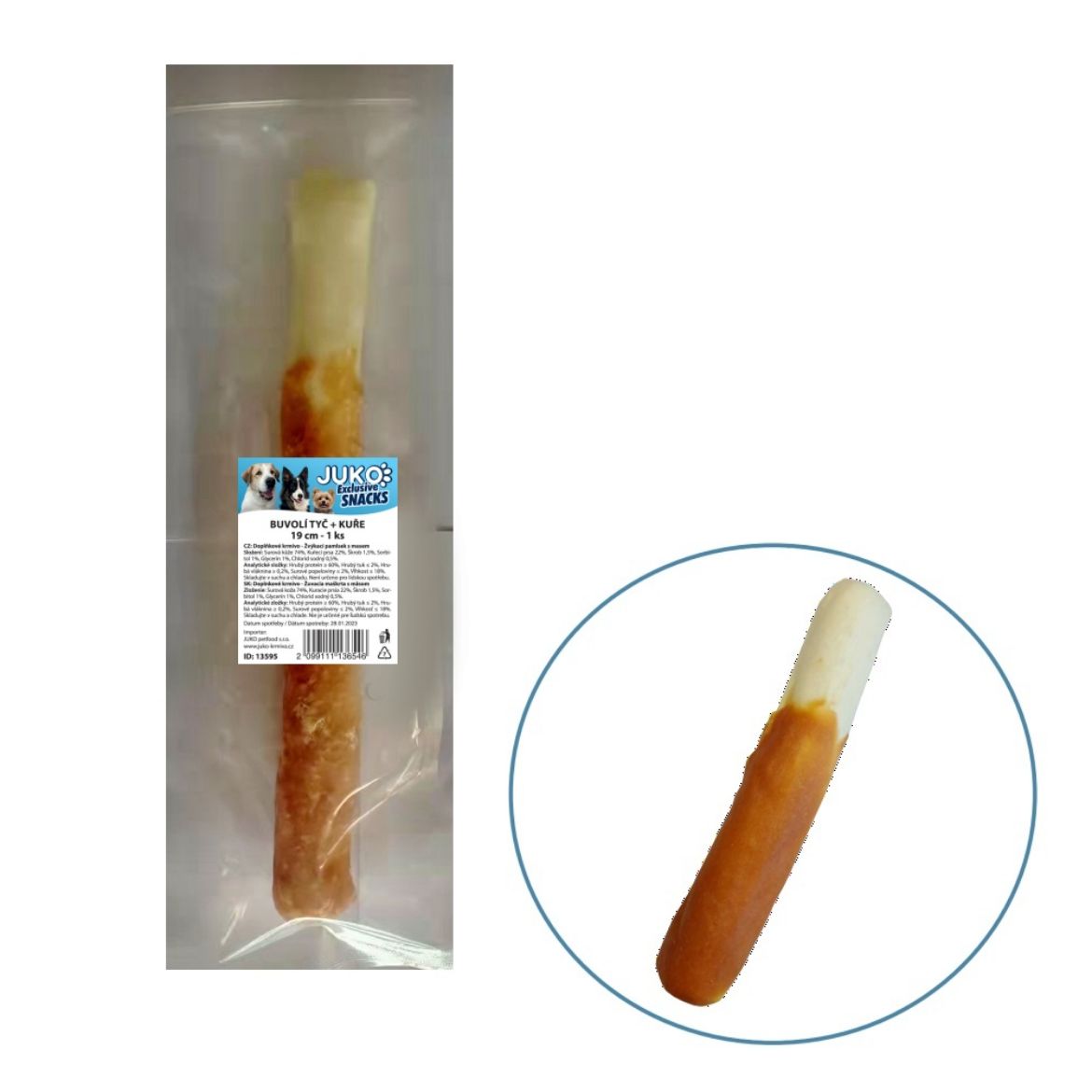 Obrázek z Tyč buvolí obalená kuřecím masem JUKO Snacks 19 cm (1 ks)  