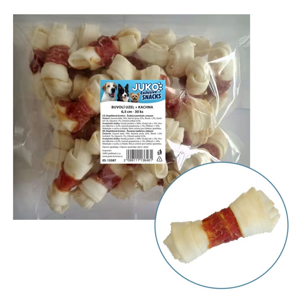 Obrázek z Uzel buvolí s kachním masem JUKO Snacks 6,5 cm (30 ks) 