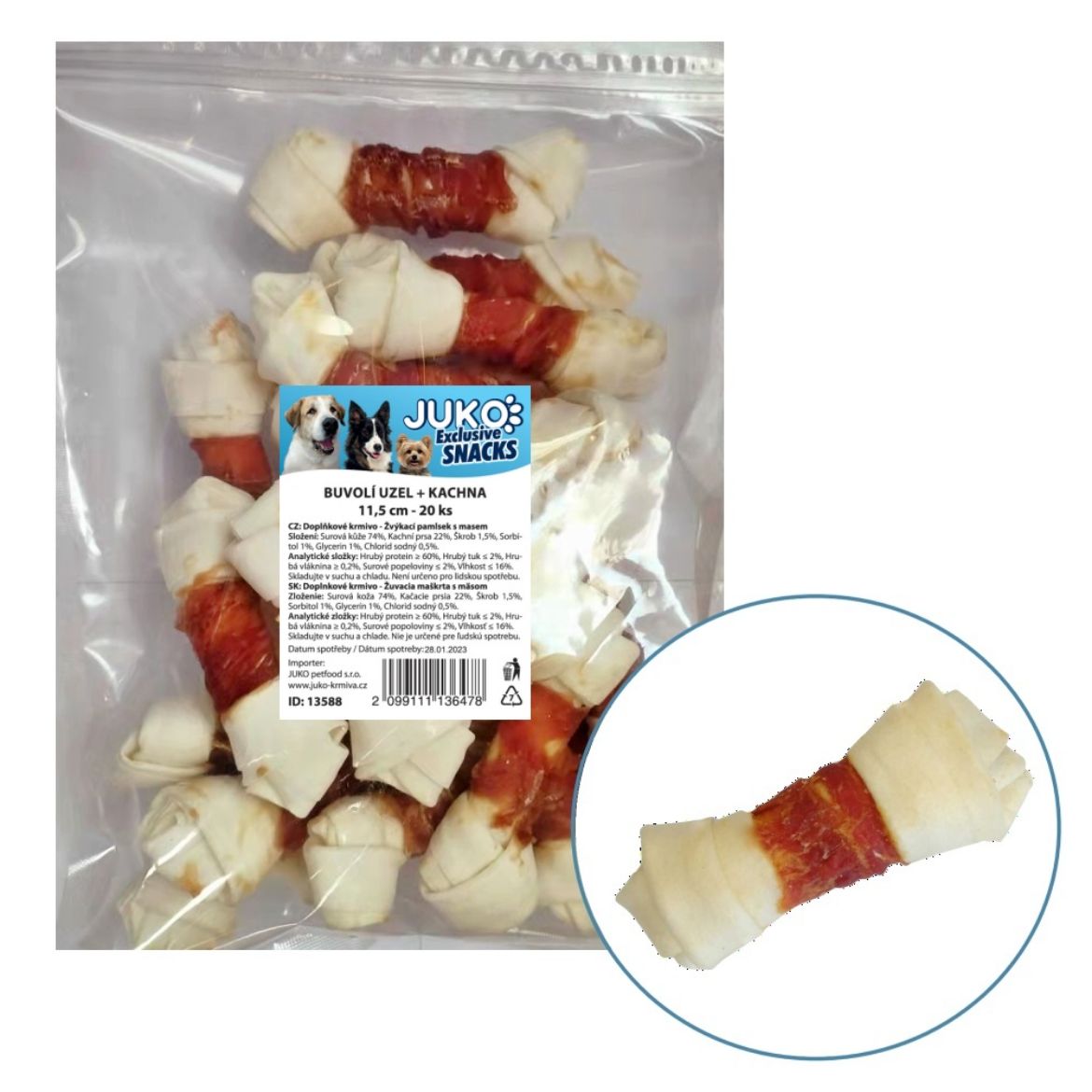 Obrázek z Uzel buvolí s kachním masem JUKO Snacks 11,5 cm (20 ks) 