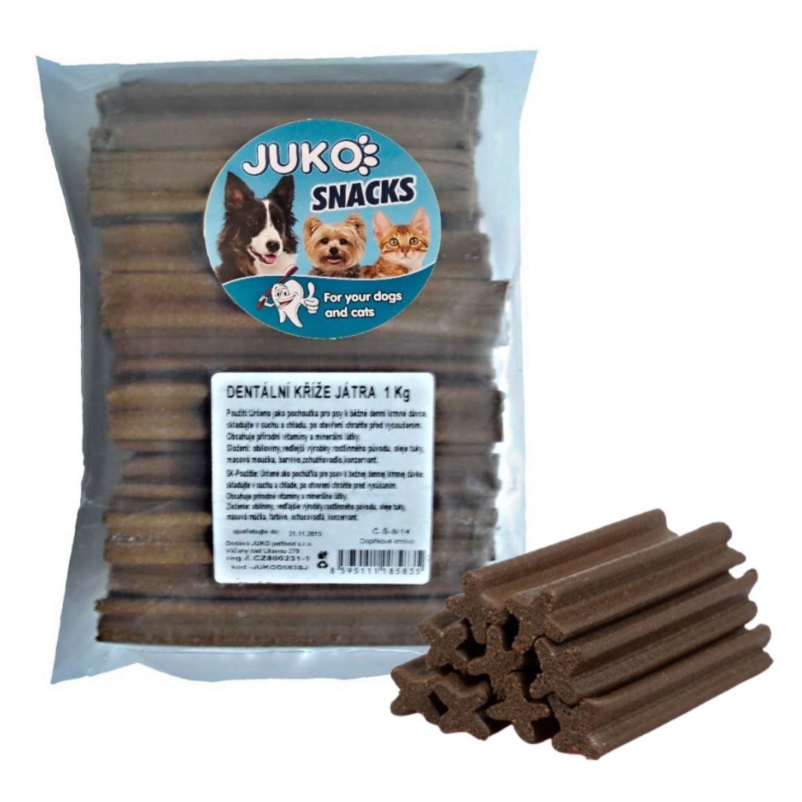 Obrázek z Dentální kříž Játra JUKO Snacks 1 kg (cca 42 - 51 ks) 