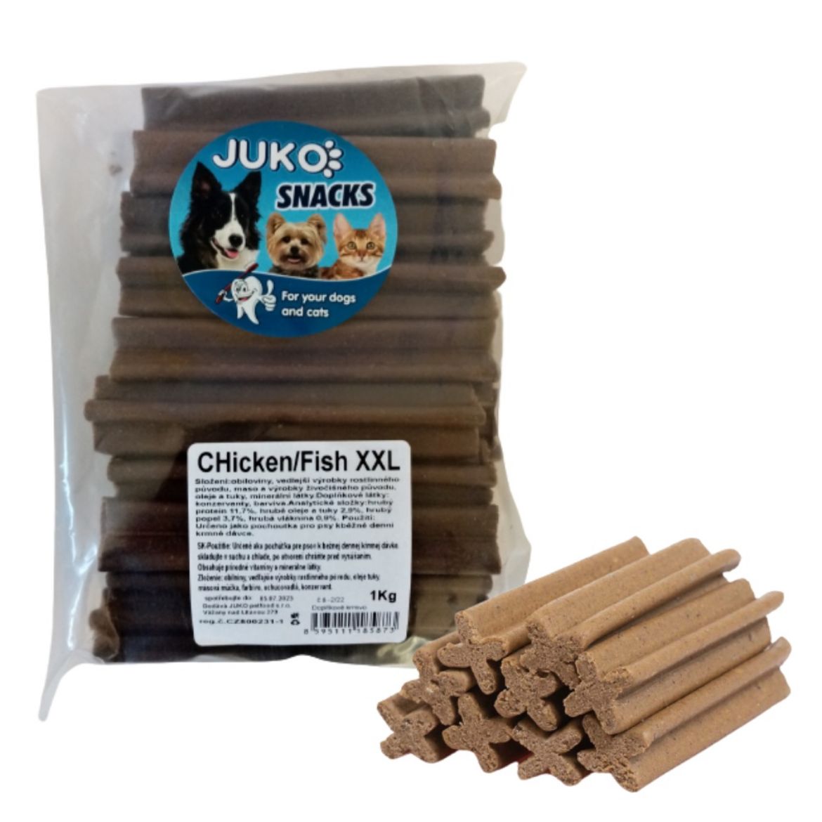 Obrázek z Dentální kříž XXL Kuřecí/rybí JUKO Snacks 1 kg (cca 34 ks) 