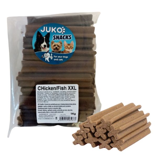 Obrázek Dentální kříž XXL Kuřecí/rybí JUKO Snacks 1 kg (cca 34 ks)