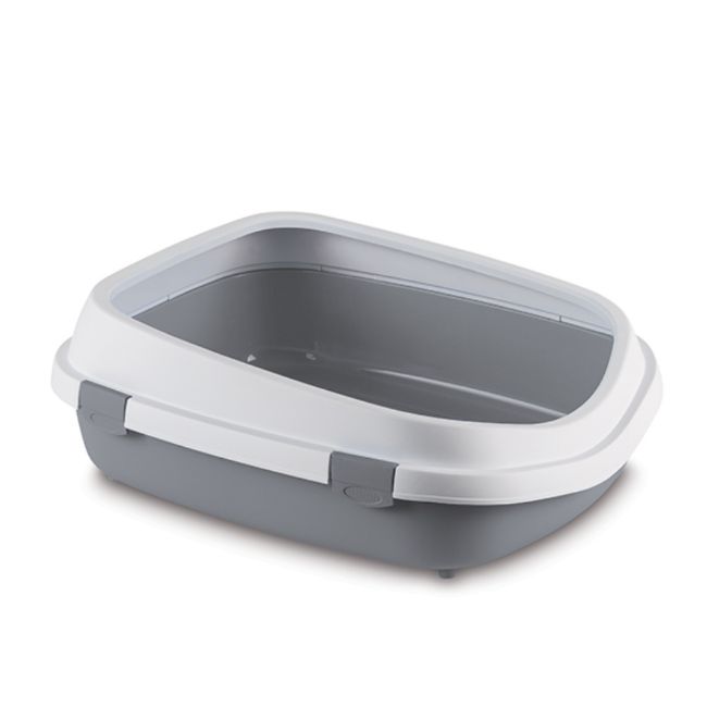 WC pro kočky QUEEN, toaleta otevřená, s okrajem, šedá, velikost 55 x 71 x 24,5 cm