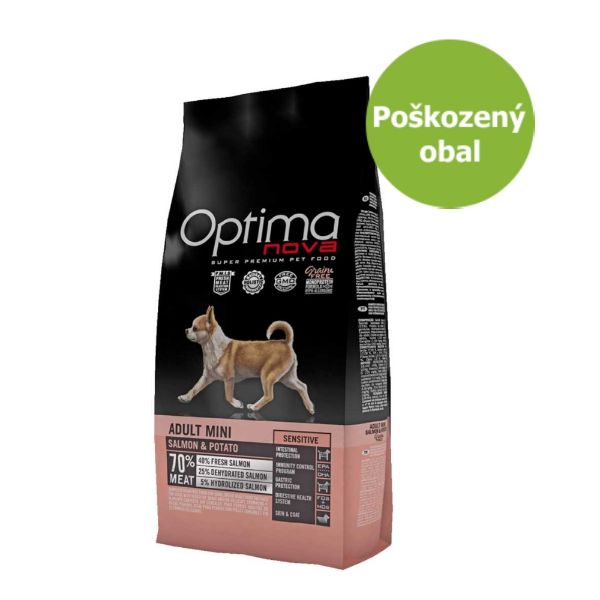 OPTIMAnova dog adult mini, malá plemena, sensitive, citlivé zažívání, hypoalergenní, losos a brambory, salmon and potato, superprémiové