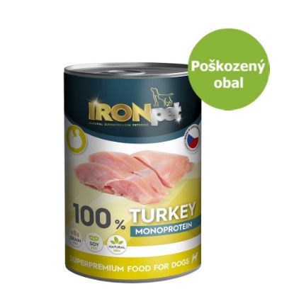 Obrázek IRONpet Dog Turkey (Krůta) 100 % Monoprotein, konzerva 400 g - Poškozený obal - SLEVA 20 %
