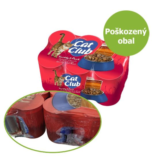 Obrázek z Cat Club kousky v omáčce 3 druhy, konzerva 400 g (6 pack) - Poškozený obal - SLEVA 20 % 
