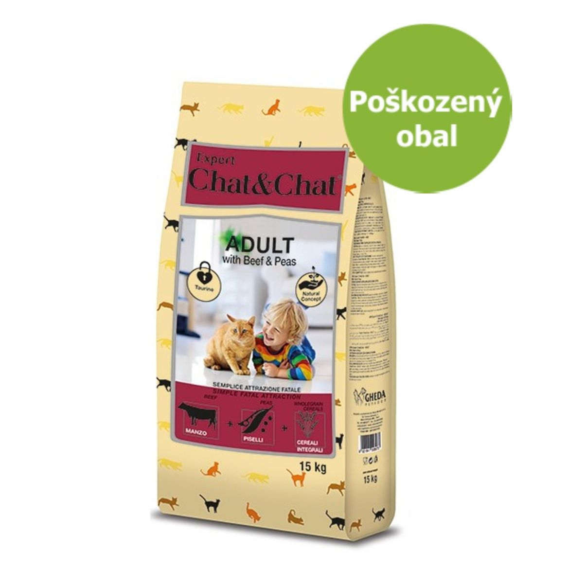 Obrázek z Chat & Chat Expert Adult Beef & Peas 14 kg - Poškozený obal - SLEVA 15 % 
