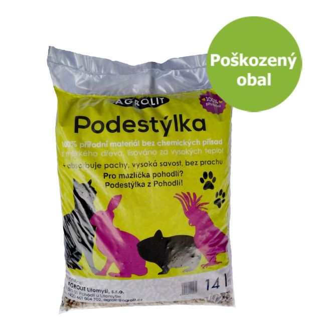 dřevěná podestýlka středně hrubě granulovaná bez chemických přísad a pojidel z pilin z měkkého dřeva 14l, absorbuje pachy, vysoká savost,