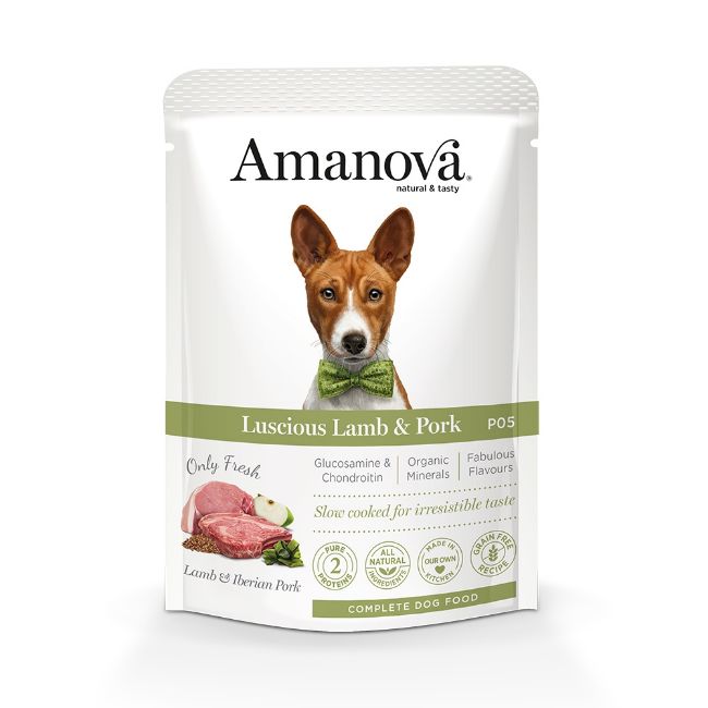 Amanova dog adult lamb & iberian pork, jehněčí s iberským vepřovým, kompletní mokré krmivo pro dospělé psy, superprémiové, bezlepkové