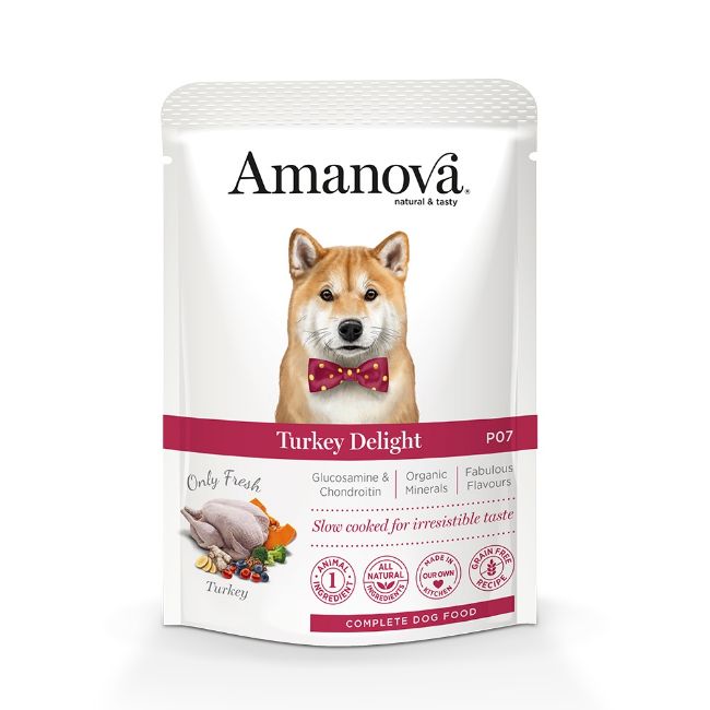 Amanova dog adult turkey, krůta, kompletní mokré krmivo pro dospělé psy, superprémiové, bezlepkové