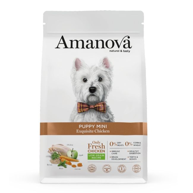 superprémiové krmivo pro štěňata malých plemen, Amanova dog puppy mini exquisite chicken, s kuřecím a quinoou, chicken and quinoa, hypoalergenní, bezlepkové, 100 % přírodní
