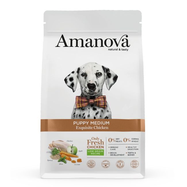 superprémiové krmivo pro štěňata středních plemen, Amanova dog puppy medium exquisite chicken, s kuřecím a quinoou, chicken and quinoa, hypoalergenní, bezlepkové, 100 % přírodní