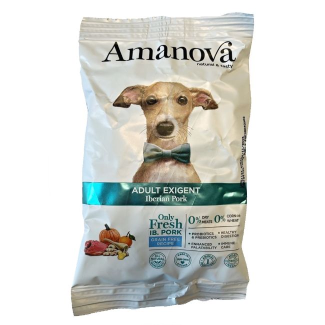 superprémiové krmivo pro dospělé vybíravé a mlsné psy, Amanova dog exigent, s iberským vepřovým a dýní, iberian pork and pumpkin, hypoalergenní, bezlepkové, 100 % přírodní
