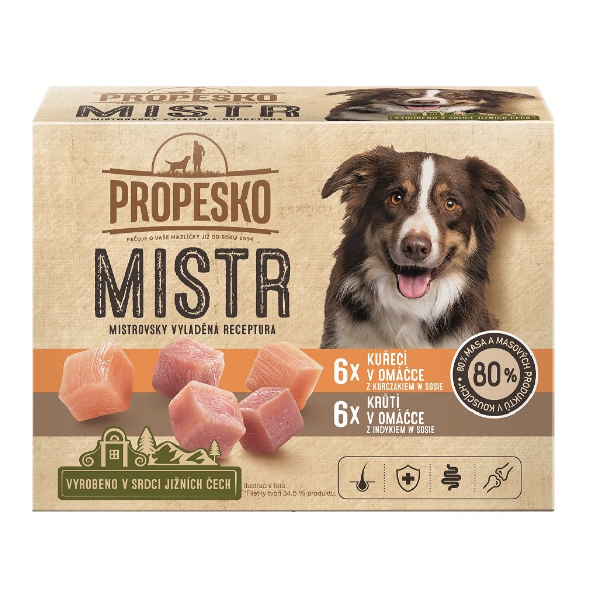 Obrázek z PROPESKO Dog Mistr kuře, krůta v omáčce, kapsa 85 g (12 pack) 