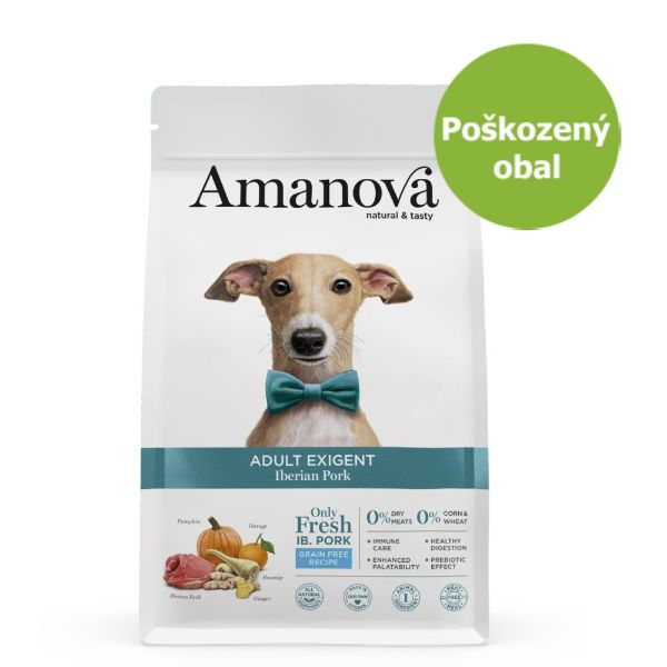 superprémiové krmivo pro dospělé vybíravé a mlsné psy, Amanova dog exigent, s iberským vepřovým a dýní, iberian pork and pumpkin, hypoalergenní, bezlepkové, 100 % přírodní