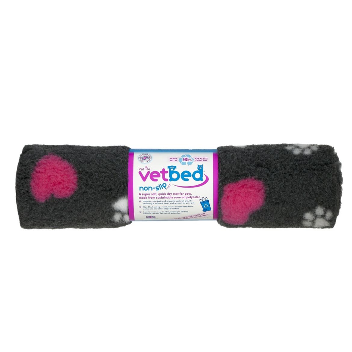 Obrázek z Vetbed protiskluz / Drybed grafitová srdce a packy DELUXE 100 x 75 cm, vlas 30 mm 