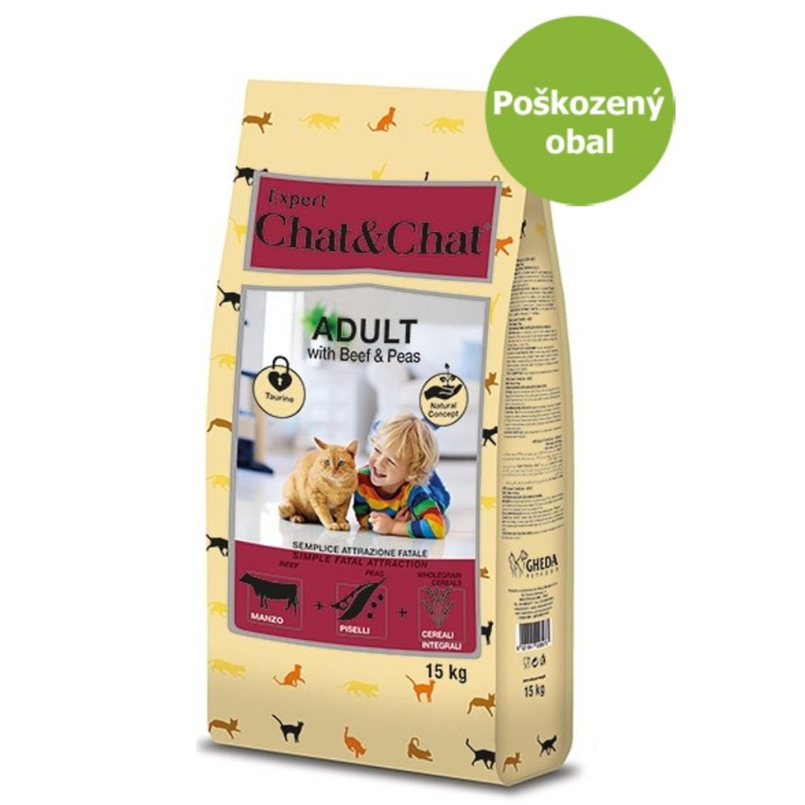Chat & Chat Expert Adult Beef & Peas 15 kg, hovězí s hráškem, kompletní krmivo pro kočky, dospělá kočka
