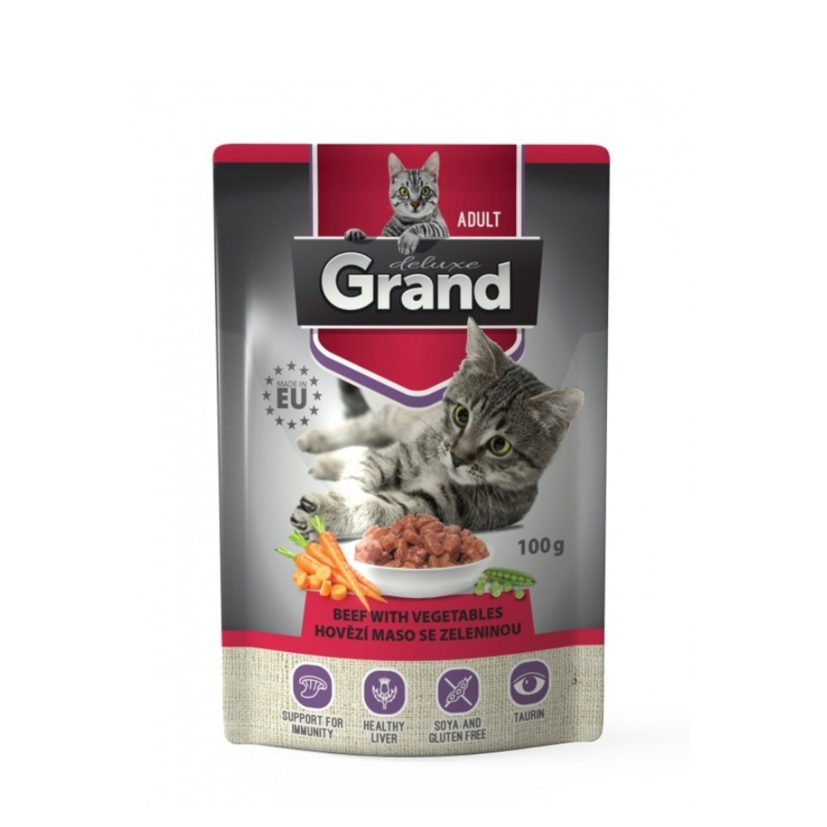 Obrázek z Grand deluxe Cat hovězí se zeleninou, kapsička 100 g   
