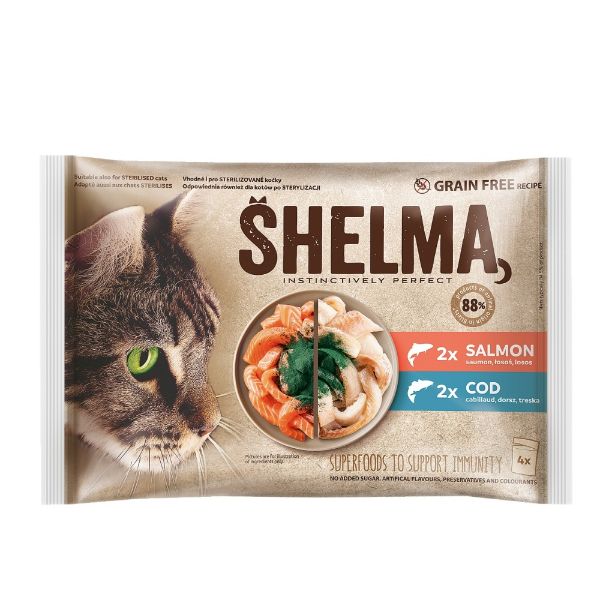 Obrázek SHELMA Cat losos a treska, kapsa 85 g (4 pack)