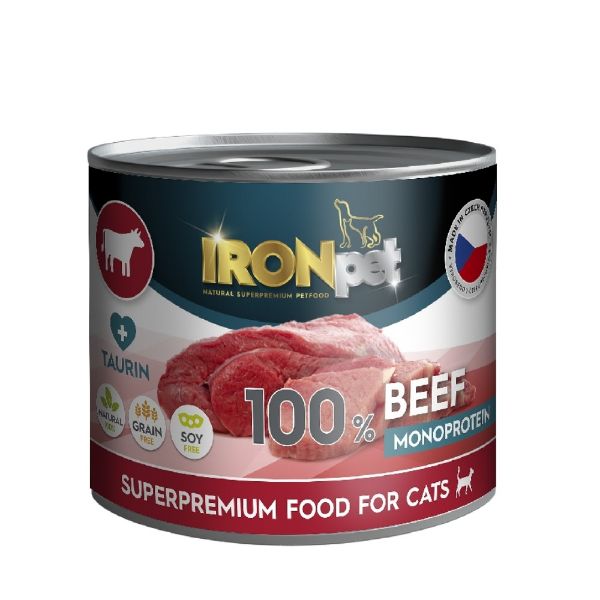 Obrázek IRONpet Cat Beef (hovězí) 100 % Monoprotein, konzerva 200 g 