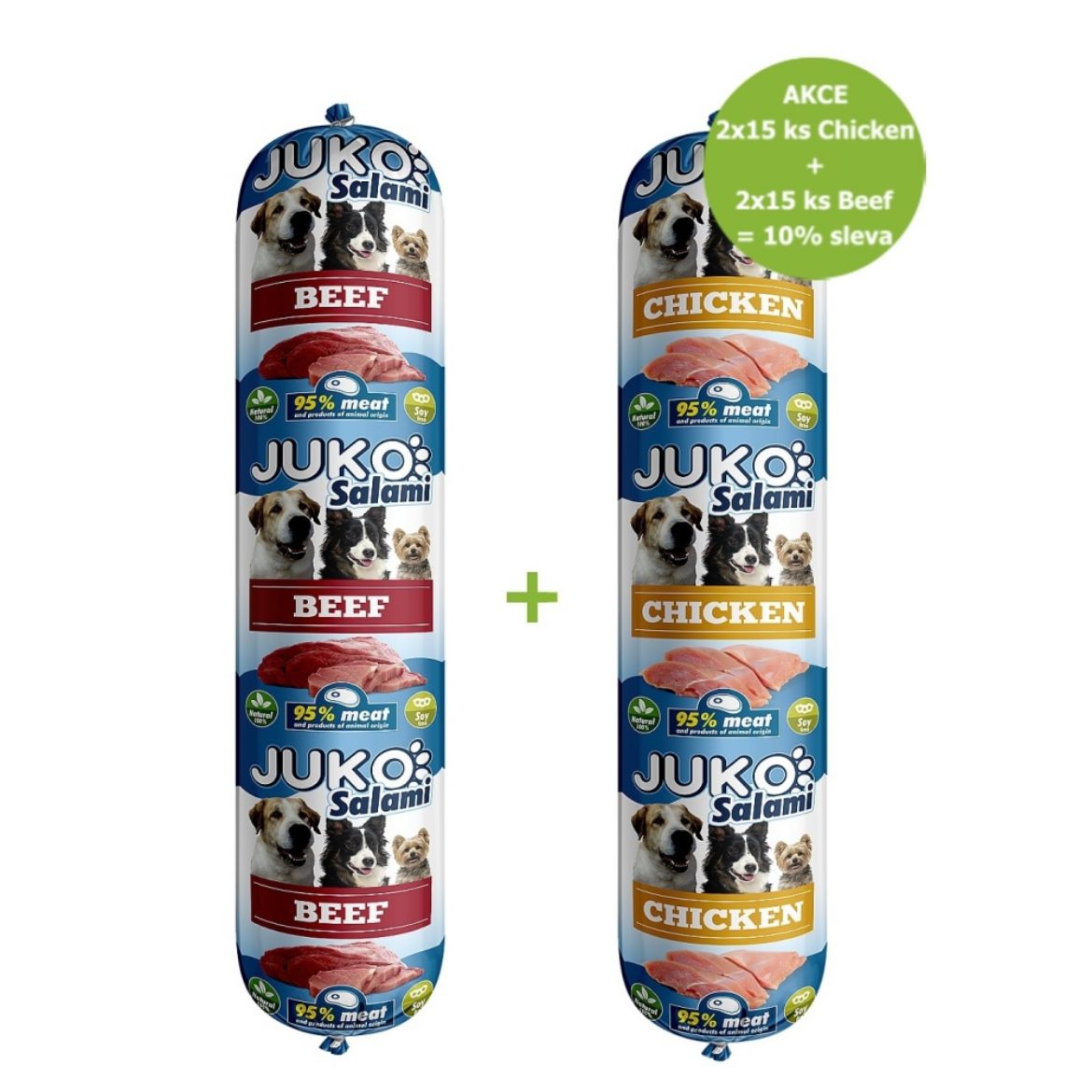 Obrázek z JUKO Salami Chicken (kuřecí) 2 x15 ks + Beef (hovězí) 2 x15 ks - SLEVA 10 % 