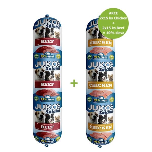 Obrázek JUKO Salami Chicken (kuřecí) 2 x15 ks + Beef (hovězí) 2 x15 ks - SLEVA 10 %