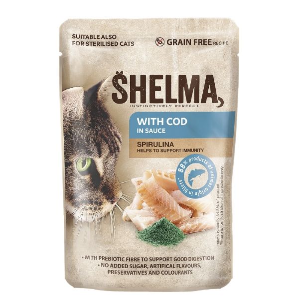 Obrázek SHELMA Cat treska se spirulinou v omáčce, kapsa 85 g