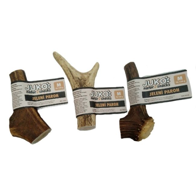 Střední paroh jelení dentální pamlsek pro psy, vhodné pro střední plemena, kousátko, uspokojuje potřebu kousat, pomáhá omezovat zubní plak