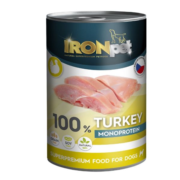 Obrázek IRONpet Dog Turkey (Krůta) 100 % Monoprotein, konzerva 400 g