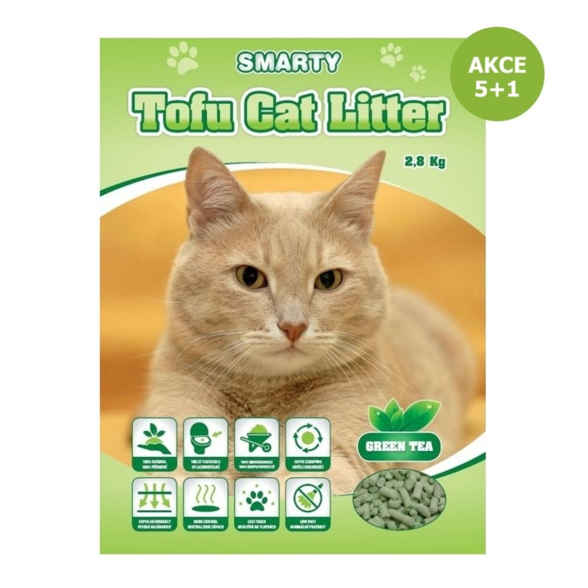 Obrázek z Smarty Tofu Cat Litter Green Tea podestýlka 6 l AKCE 5 + 1 ZDARMA 