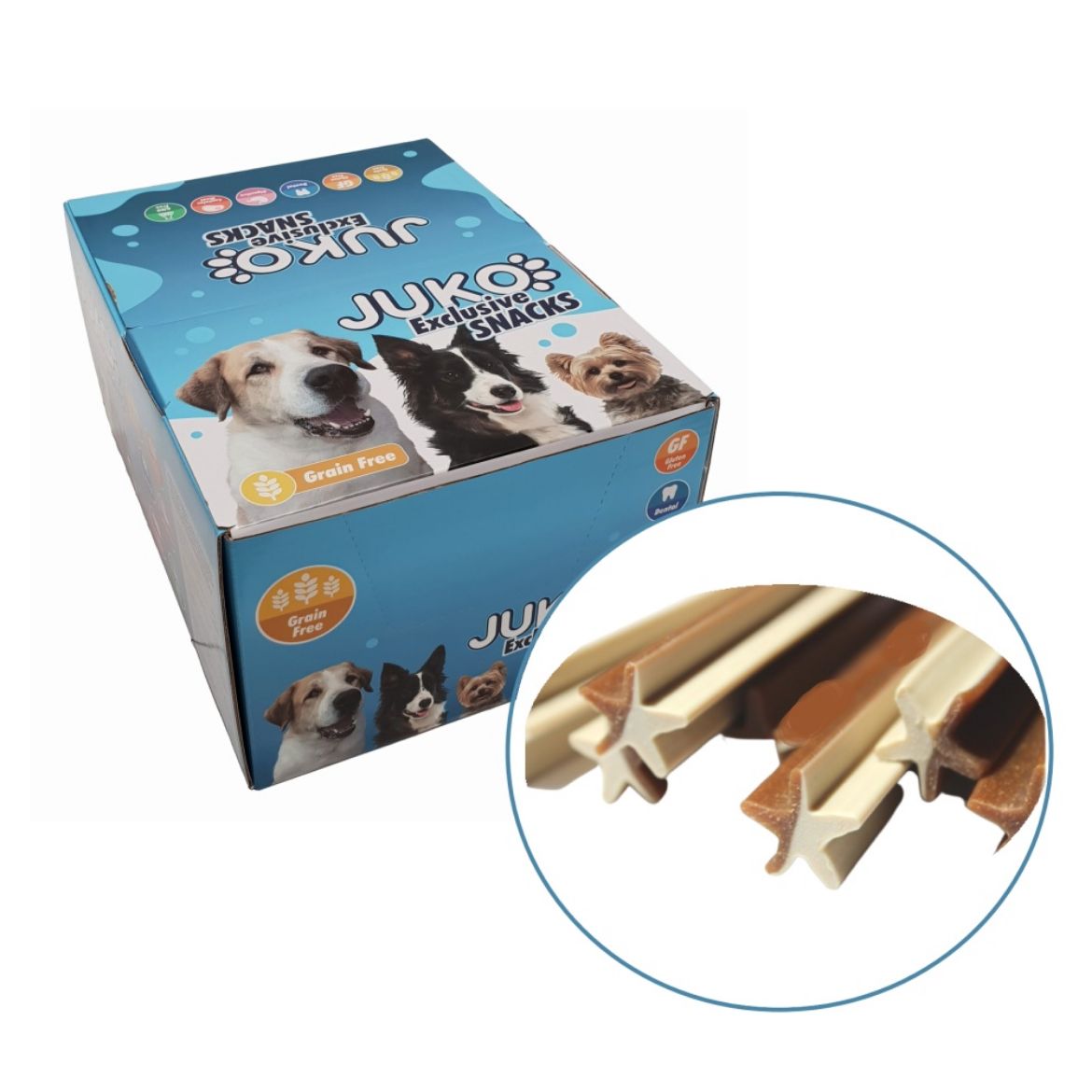 Obrázek z Dvoubarevná tyč hvězda JUKO Snacks 1,5 kg (cca 89 ks) Expirace 4/26 