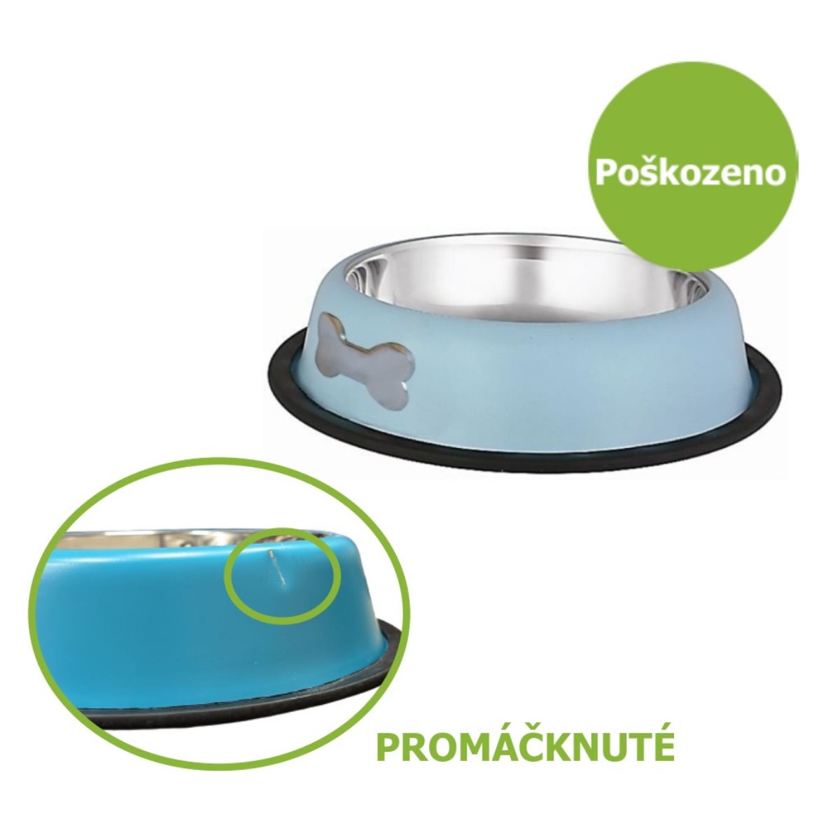 Obrázek z Miska nerez stabilní znak kosti světle modrá 0,78 l - Promáčknutá - SLEVA 50 % 