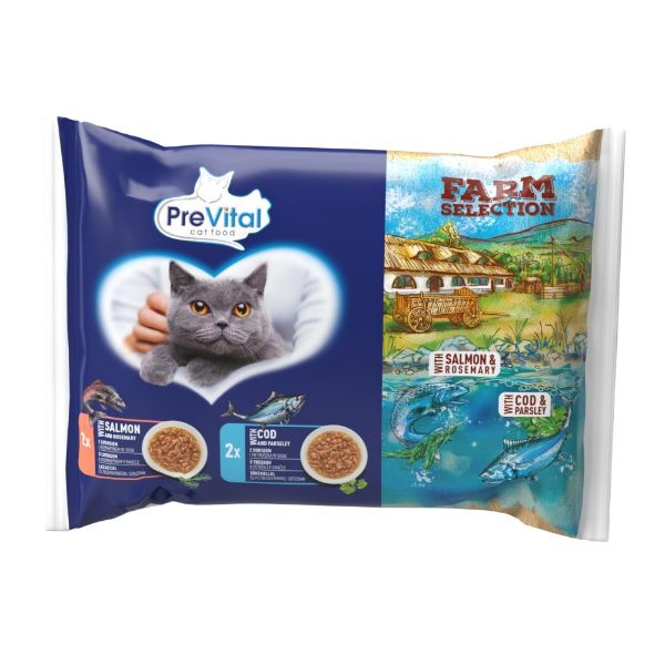 Obrázek Prevital kočka Farm Selection losos a treska v omáčce, kapsa 85 g (4 pack) 