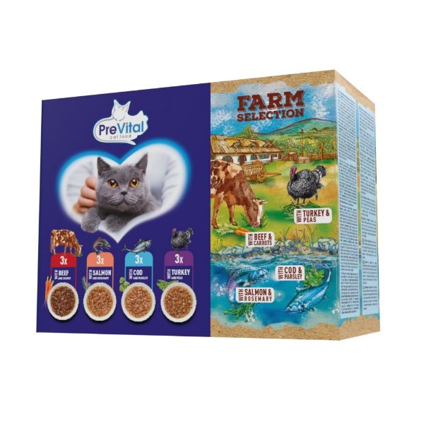 Obrázek Prevital Farm Selection kočka mix masa a ryb v omáčce, kapsa 85 g (12 pack)