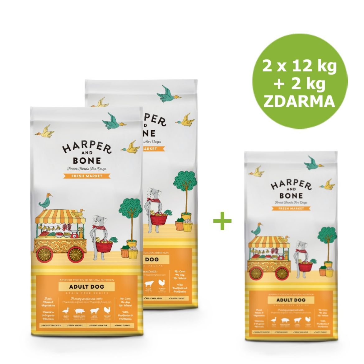 Obrázek z Harper and Bone Dog Adult Large & Medium čerstvé z trhu AKCE 2 x 12 kg + 2 kg ZDARMA 