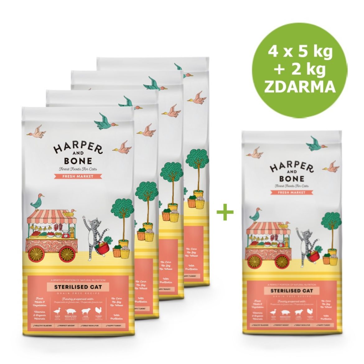 Obrázek z Harper and Bone Cat Sterilised čerstvé z trhu AKCE 4 x 5 kg + 2 kg ZDARMA 