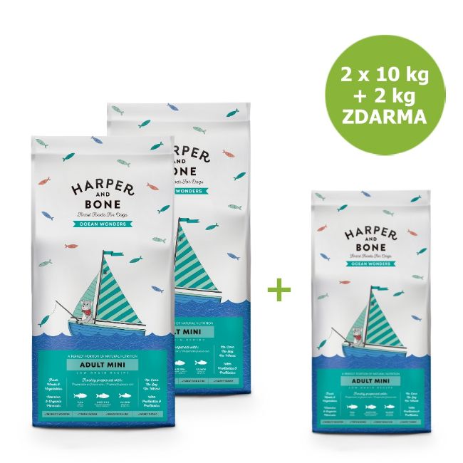 Harper and Bone Adult Dog Mini divy oceánu 10 kg, superprémiové krmivo pro dospělé psy malých plemen s tuňákem, lososem a bílou rybou