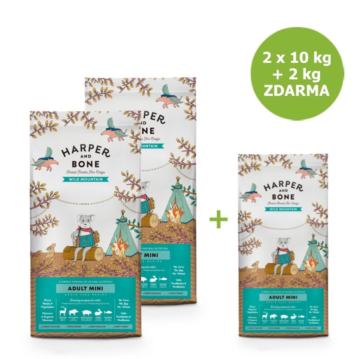 Obrázek z Harper and Bone Dog Adult Mini divoké hory AKCE 2 x 10 kg + 2 kg ZDARMA 