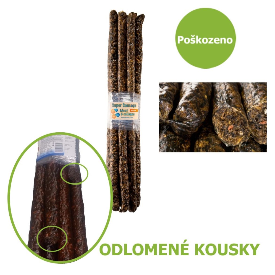 Klobása s jukou a játry ,pamlsek pro psy kolagenem a bez soji pro zdravou kůži a srst