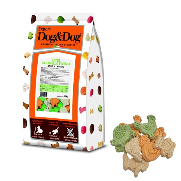 Obrázek Dog & Dog Expert mléčné, karamelové a mátové sušenky 15 kg