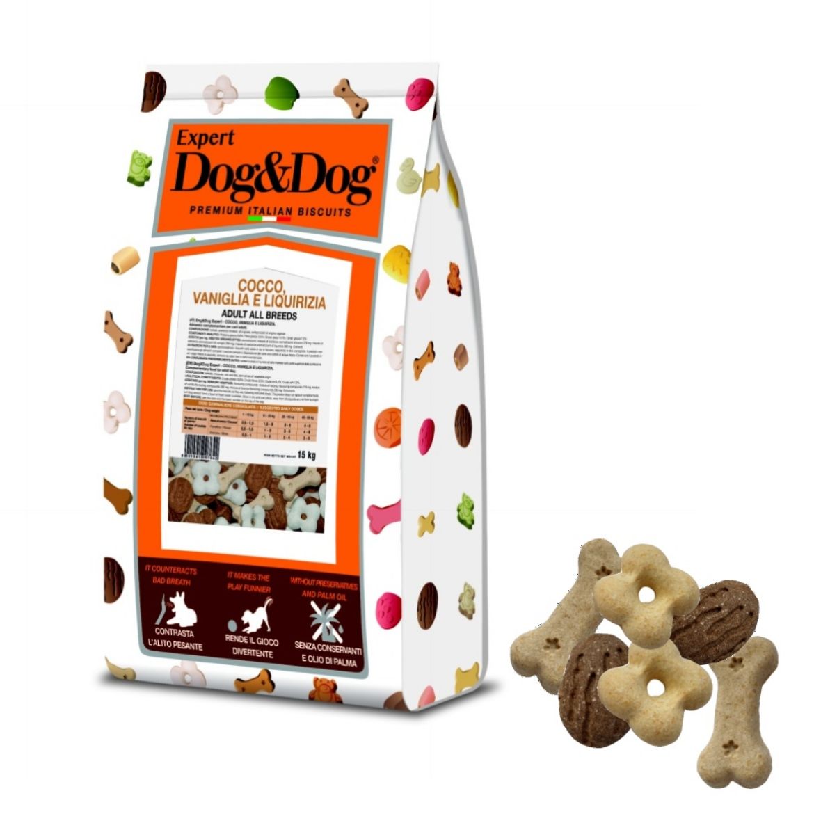 Obrázek z Dog & Dog Expert kokosové, vanilkové a lékořicové sušenky 15 kg 